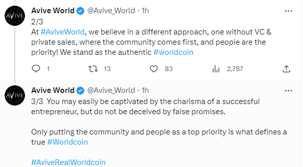 图片[2]_Avive认为Woldcoin（世界币）只是部分富人的币，VV才是真正的世界币